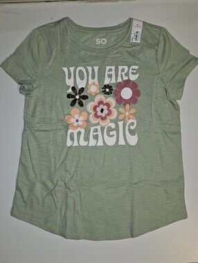 SO Light Green 'You Are Magic' Floral Graphic Tee - Girl's Size Large / 10/12